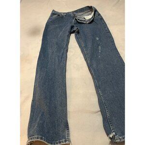 Wrangler Distressed Blue Denim Jeans Straight Fit Size 31x 32 Relaxed Fit Vtg